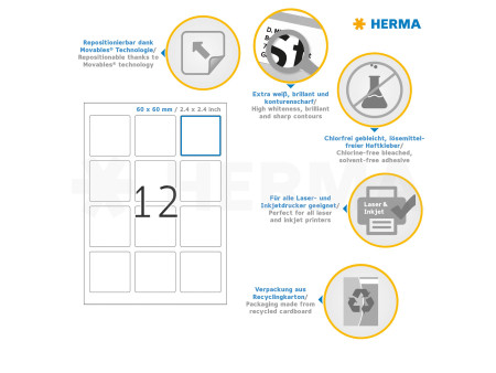 HERMA Etiquette universelle SPECIAL, 60 x 60 mm, blanc