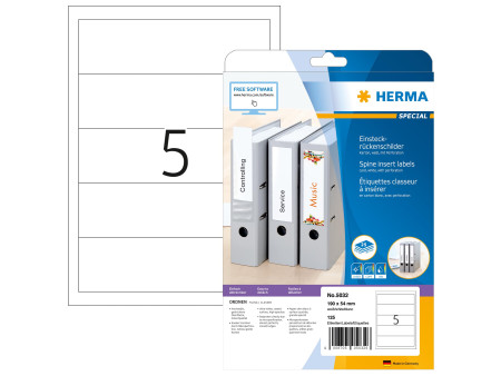 HERMA Etiquette dos de classeur amovible, 54 x 190 mm, blanc