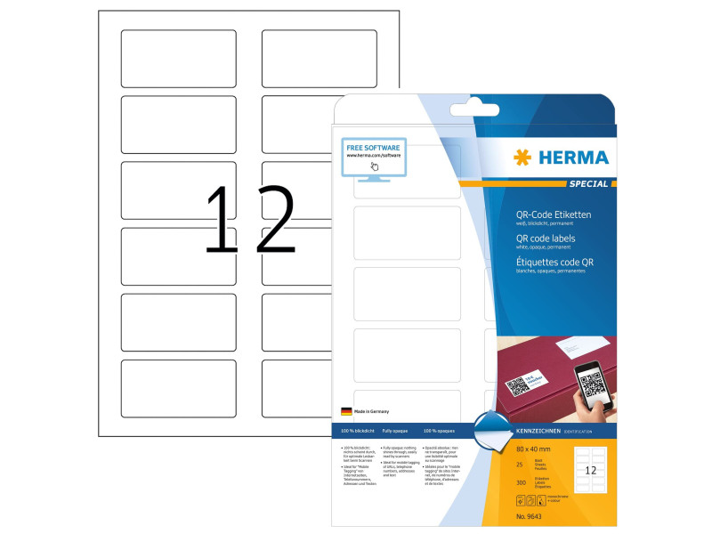 HERMA Etiquette code QR, 80 x 40 mm, rectangulaire