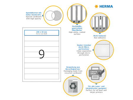 HERMA Etiquette pour dos de classeur, 25 x 190 mm, blanc