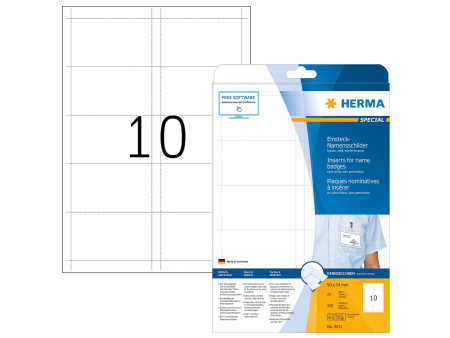 HERMA plaques nominatives à insérer SPECIAL,90 x 54 mm,blanc