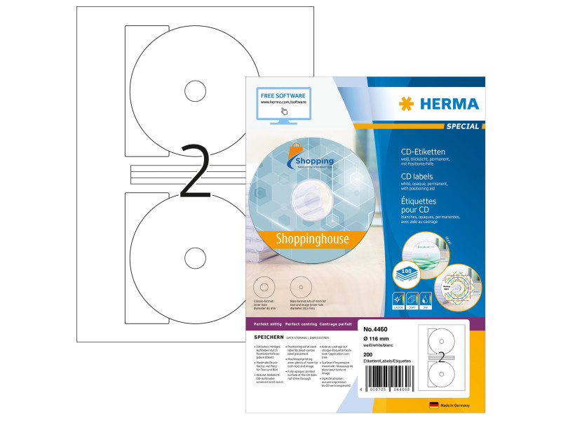 HERMA Etiquette pour CD/DVD SPECIAL, diamètre: 116 mm, maxi