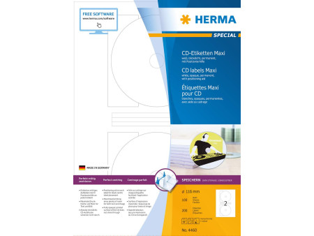HERMA Etiquette pour CD/DVD SPECIAL, diamètre: 116 mm, maxi