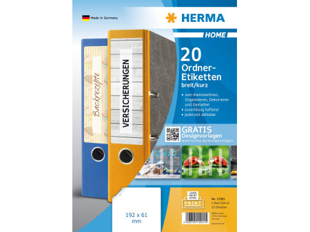 HERMA HOME Etiquette dos de classeur, 192 x 61 mm, blanc