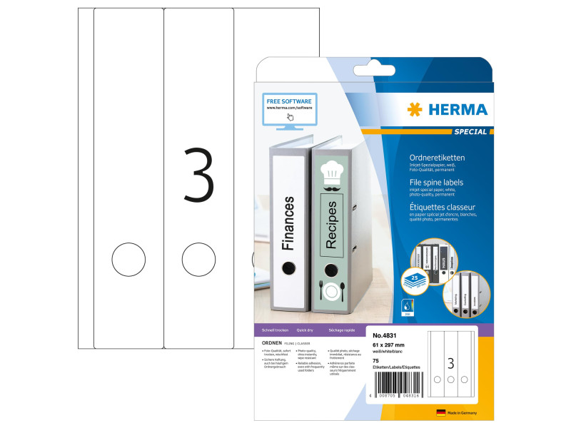 HERMA Etiquette dos de classeur SPECIAL, 297 x 61 mm, blanc