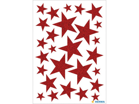HERMA Autocollants de Noel MAGIC 'étoiles rouge', pailletté