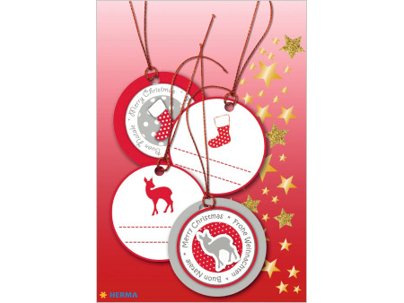 HERMA Etiquette pour cadeau de Noël 3D, rond, rouge/argent