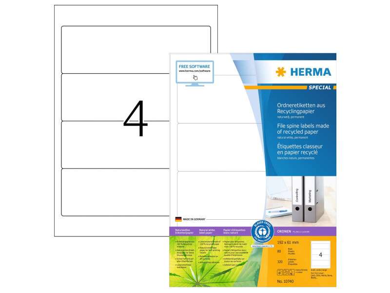 HERMA Étiquette pour dos de classeur recyclée, 192 x 61 mm,