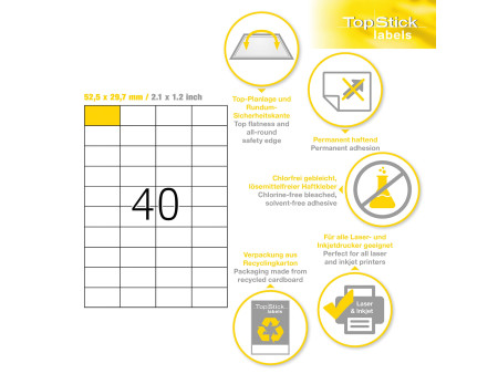 TOP STICK Etiquette universelle, 52,5 x 29,7 mm, blanc