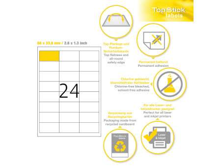 TOP STICK Etiquette universelle, 66 x 33,8 mm, blanc