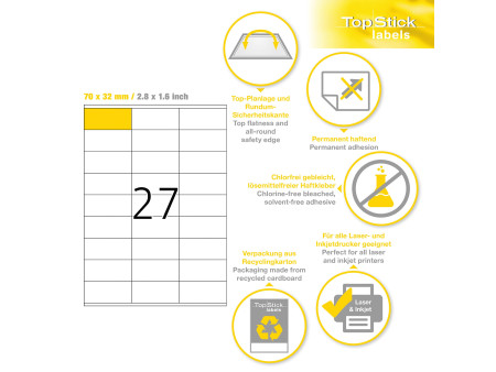 TOP STICK Etiquette universelle, 70 x 32 mm, blanc