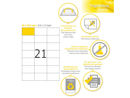 TOP STICK Etiquette universelle, 70 x 42,3 mm, blanc