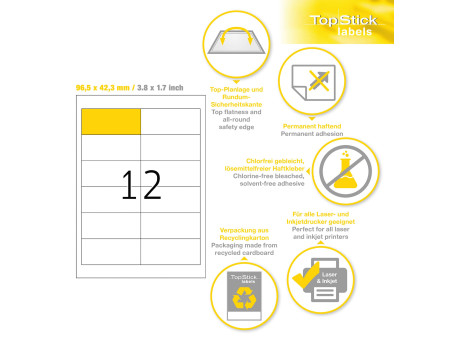 TOP STICK Etiquette universelle, 97,0 x 42,3 mm, blanc