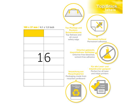 TOP STICK Etiquette universelle, 105 x 37 mm, blanc