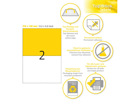 TOP STICK Etiquette universelle, 210 x 148 mm, blanc