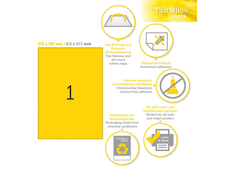 TOP STICK Etiquette universelle, 210 x 297 mm, blanc