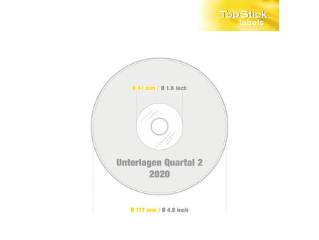 TOP STICK Etiquette CD/DVD, diamètre: 117 mm, blanc