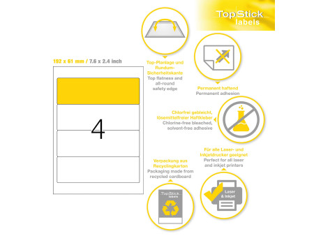 TOP STICK Etiquette pour dos de classeur, 192 x 61 mm, blanc