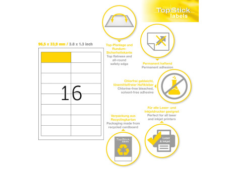 TOP STICK Etiquette universelle, 96,5 x 33,9 mm, blanc