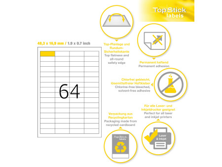 TOP STICK Etiquette universelle, 48,3 x 16,9 mm, blanc