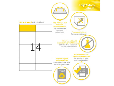 TOP STICK Etiquette universelle, 105 x 41 mm, blanc