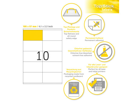 TOP STICK Etiquette universelle, 105 x 57 mm, blanc