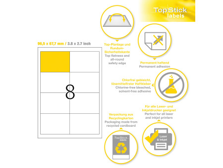 TOP STICK Etiquette universelle, 96,5 x 67,7 mm, blanc