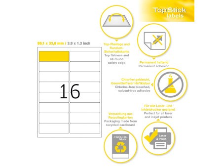 TOP STICK Etiquette universelle, 99,1 x 33,9 mm, blanc