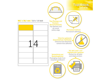 TOP STICK Etiquette universelle, 99,1 x 38,1, blanc