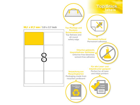 TOP STICK Etiquette universelle, 99,1 x 67,7 mm, blanc