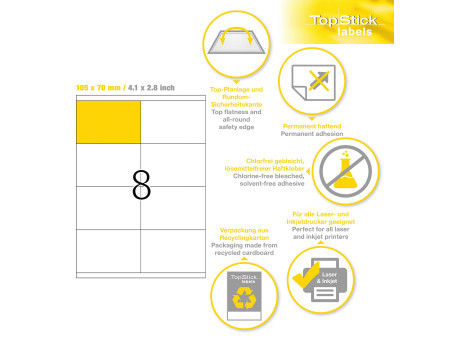 TOP STICK Etiquette universelle, 105 x 70 mm, blanc