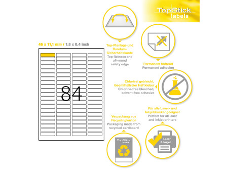 TOP STICK Etiquette universelle, 46 x 11,1 mm, blanc