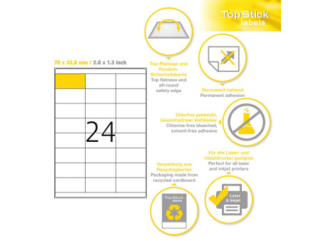 TOP STICK Etiquette universelle, 70 x 33,8 mm, blanc