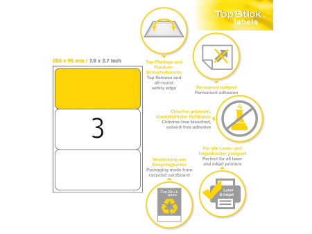 TOP STICK Etiquette universelle, 200 x 95 mm, blanc