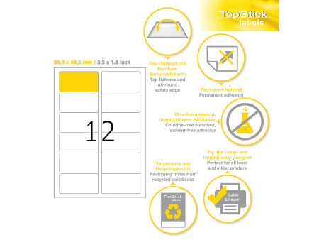 TOP STICK Etiquette universelle, 88,9 x 46,6 mm, blanc