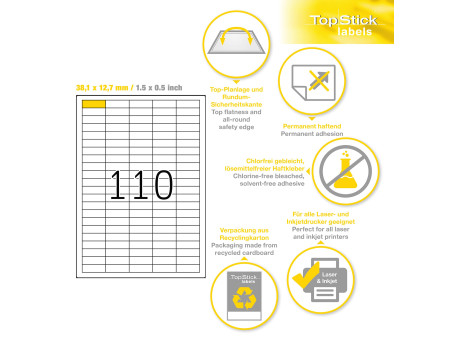 TOP STICK Etiquette universelle, 38,1 x 12,7 mm, blanc