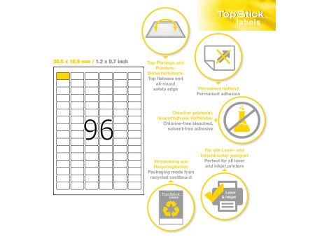 TOP STICK Etiquette universelle, 30,5 x 16,9 mm, blanc