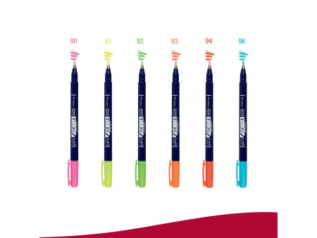 Tombow Stylo de calligraphie Fudenosuke fluo, kit de 6