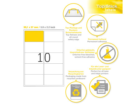 TOP STICK Etiquette universelle, 99,1 x 57 mm, blanc