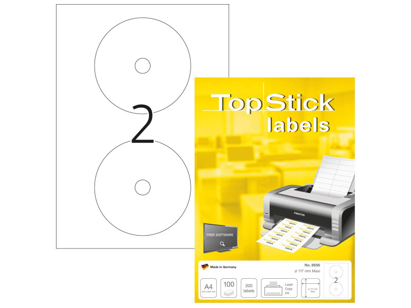 TOP STICK Etiquette CD Maxi, diamètre: 117 mm, blanc