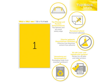 TOP STICK Etiquette universelle, 199,6 x 289,1 mm, blanc
