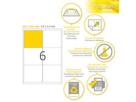 TOP STICK Etiquette universelle, 99,1 x 93,1 mm, blanc