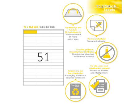 TOP STICK Etiquette universelle, 70 x 16,9 mm, blanc