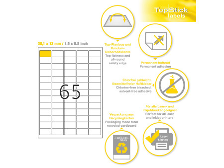 TOP STICK Etiquette universelle, 38,1 x 21,2 mm, blanc