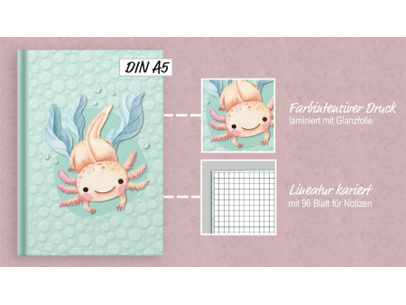 RNK Verlag Carnet de notes 'Axolotl', A5, 96 feuilles
