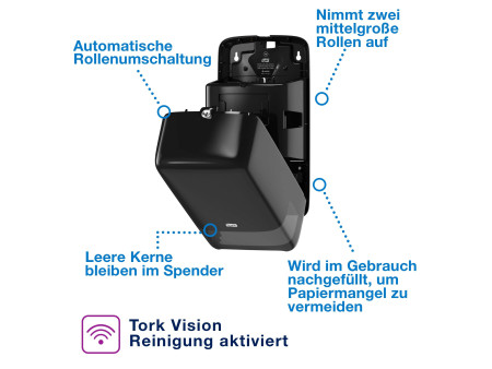 TORK Distributeur de papier toilette double ELEVATION, noir