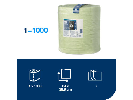 TORK Rouleau de papier nettoyant industriels, 340 m, vert