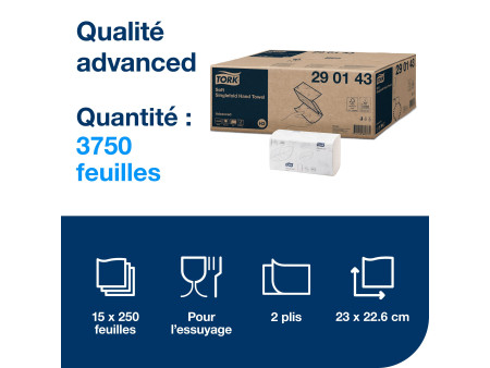 TORK Essuie-mains Singlefold, 226 x 230 mm, plié en Z, blanc