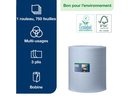 TORK Rouleau de papier nettoyant industriel, 119 m, bleu