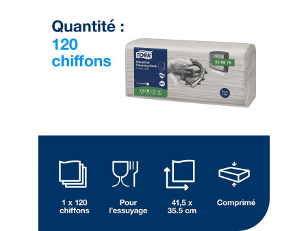 TORK Chiffon de nettoyage industriel, 415 x 355 mm, gris